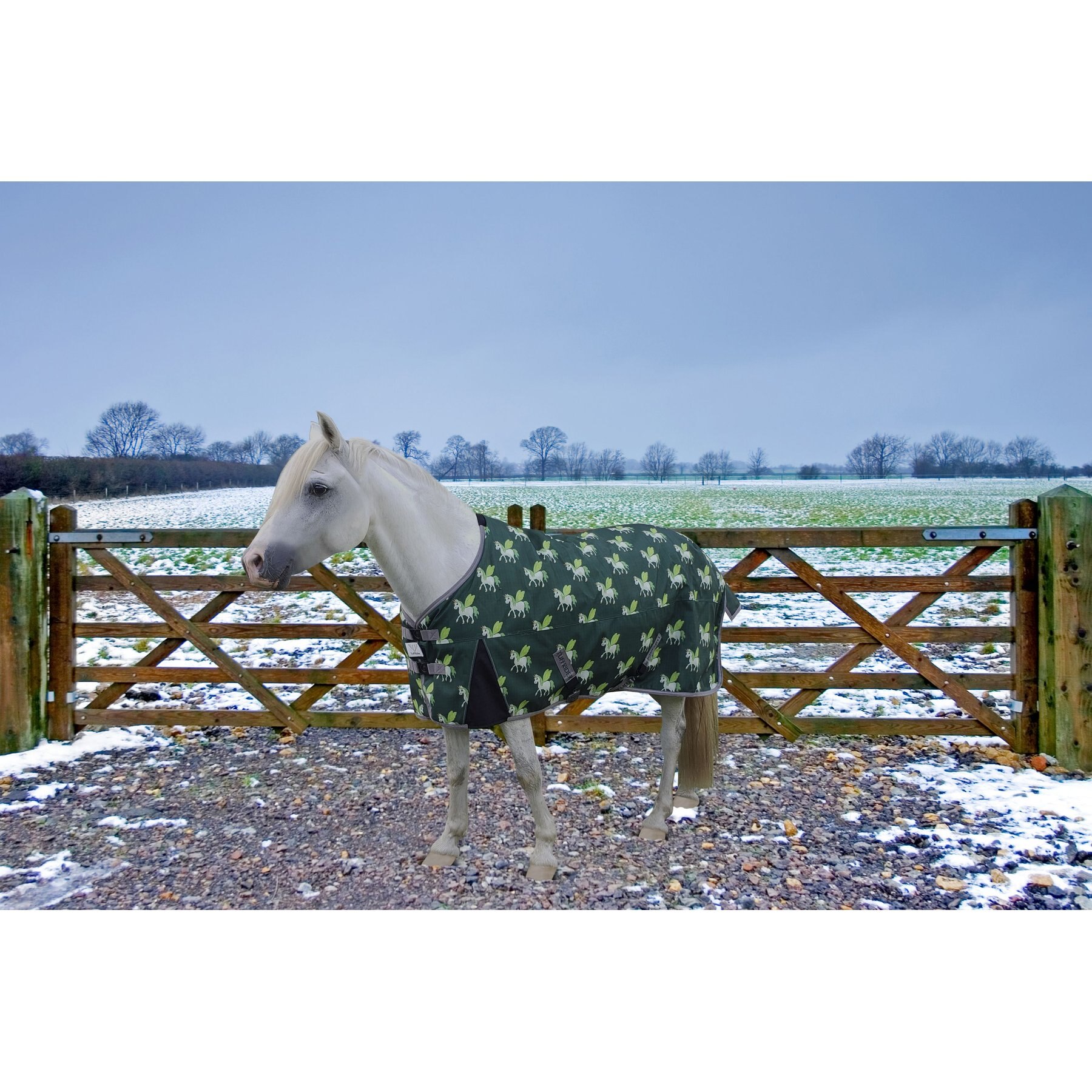 TuffRider 1200D Ripstop 220G Polyfill Pony Horse Print Standard Neck Two Tone Horse Turnout Blanket, 63-in