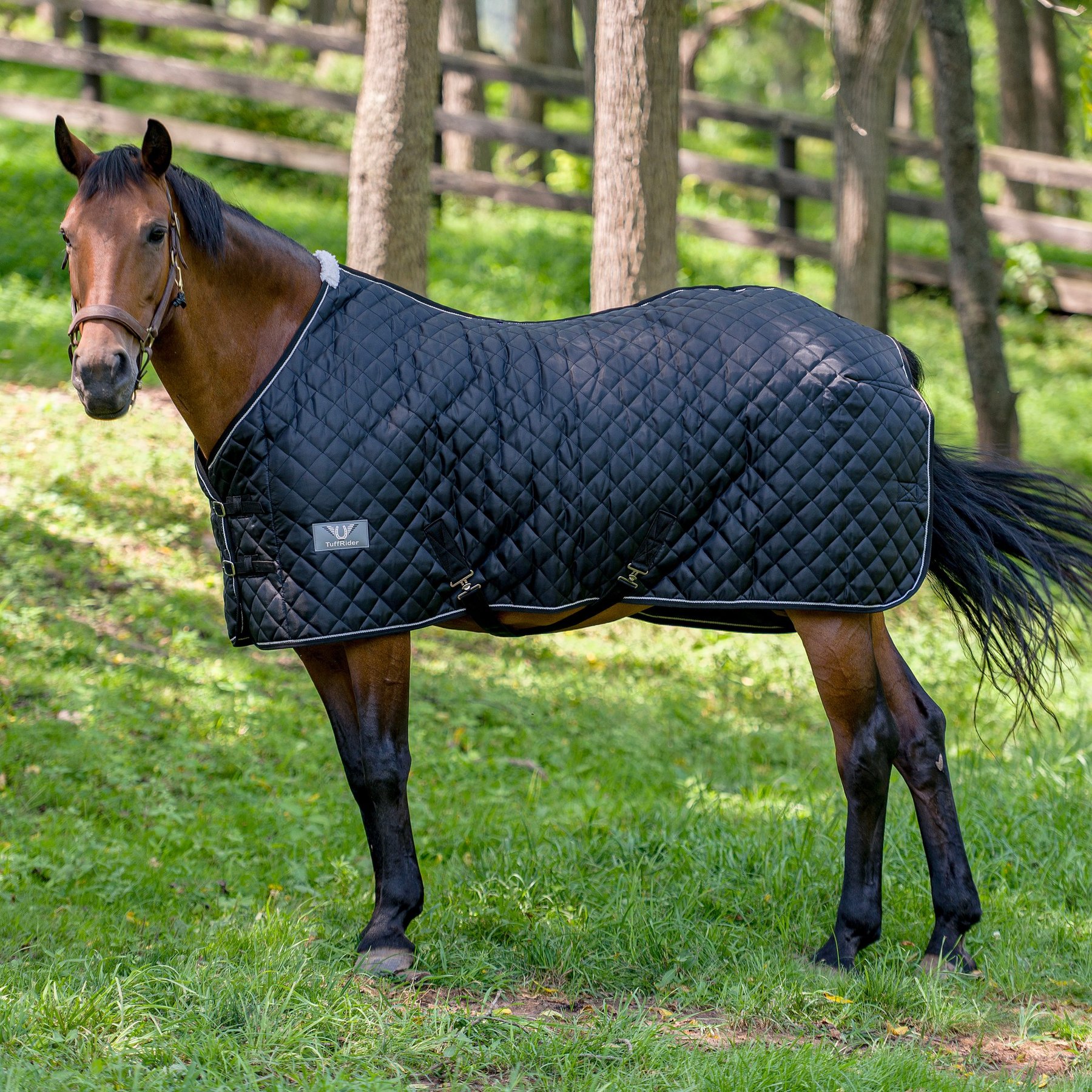 TuffRider 420D Kozy Komfort Two Stable Horse Blanket, Black, 78-in
