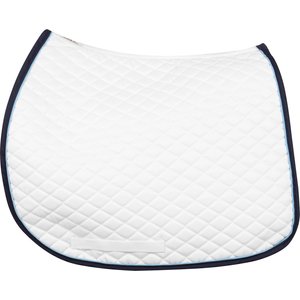 TuffRider Basic All-Purpose Horse Saddle Pad with Trim & Piping, White/Navy/Light Blue