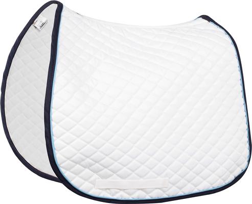 Show full view: TuffRider Basic All-Purpose Horse Saddle Pad with Trim & Piping, White/Navy/Light Blue slide 2 of 6