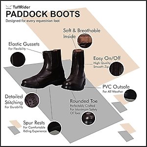 TuffRider Children's Starter Front Zip Paddock Boots, Black, 3