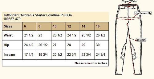 Show full view: TuffRider Children's Starter Lowrise Pull-On Knee Patch Breeches, Denim, 14 slide 2 of 2