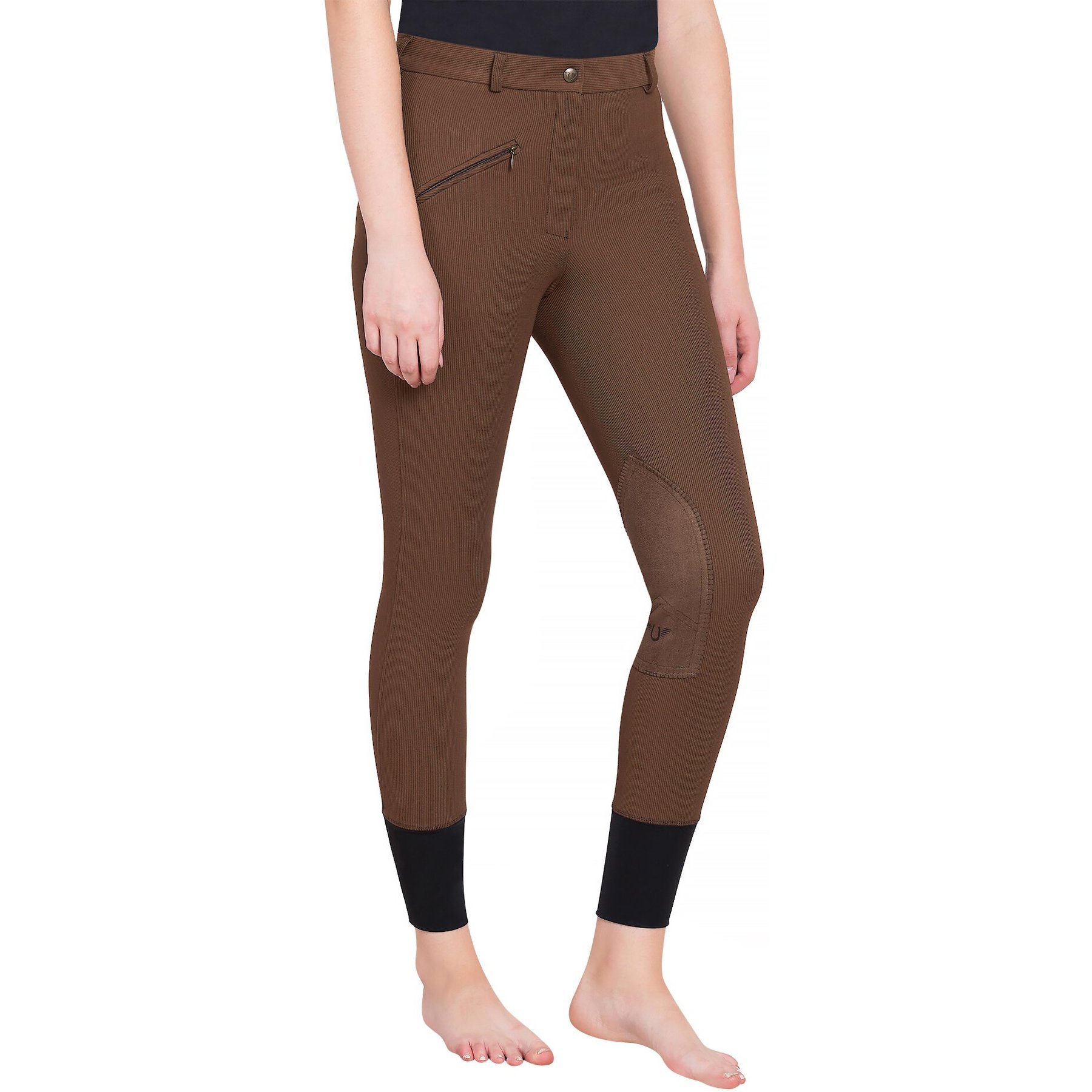 TuffRider Ladies Ribb Knee Patch Breeches, Chocolate, 30