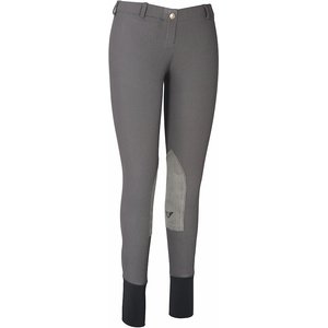 TuffRider Ladies Ribb Lowrise Pull-On Knee Patch Breeches, Dark Charcoal, 26