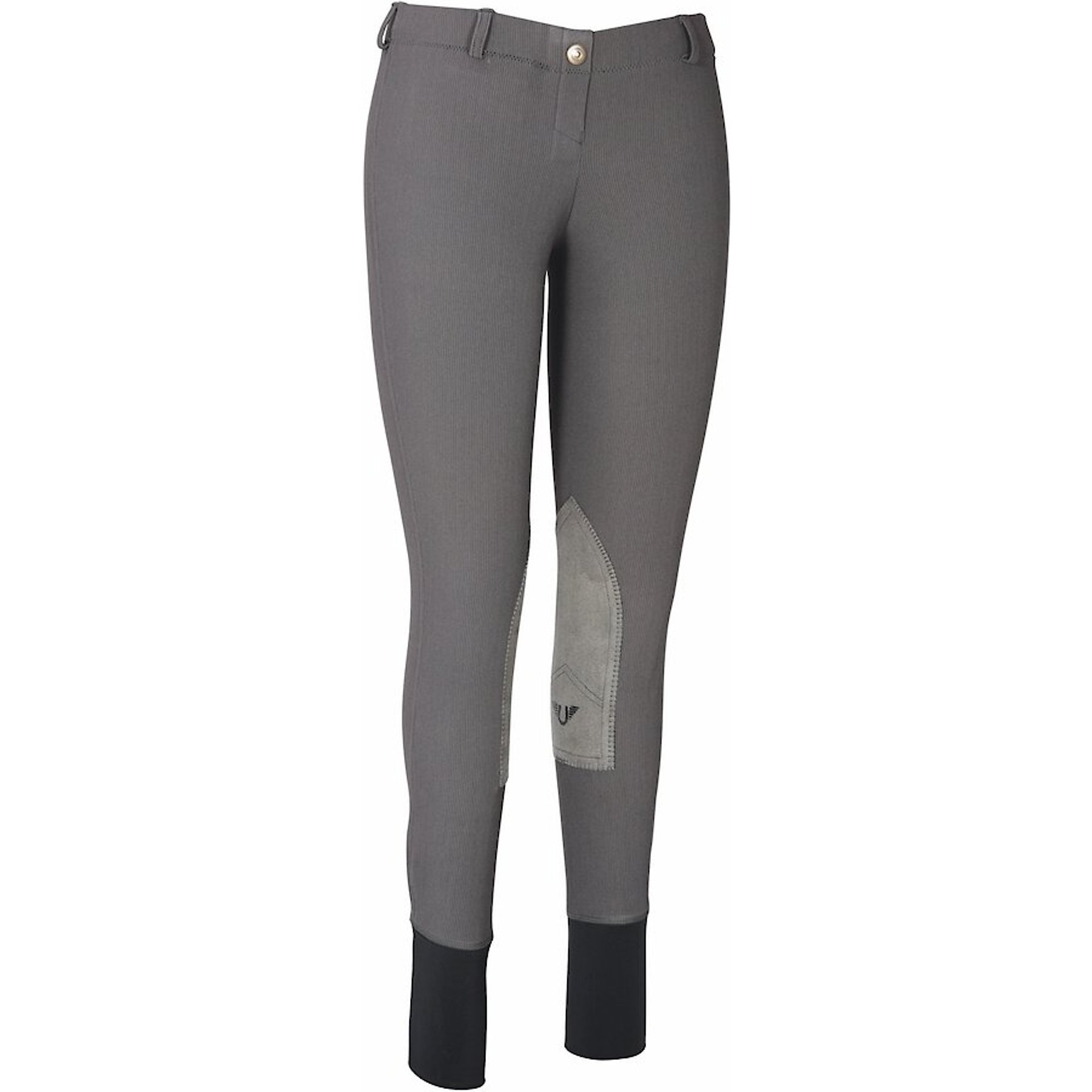 TuffRider Ladies Ribb Lowrise Pull-On Knee Patch Breeches, Dark Charcoal, 28