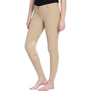 TuffRider Ladies Ribb Lowrise Pull-On Knee Patch Breeches, Light Tan, 24