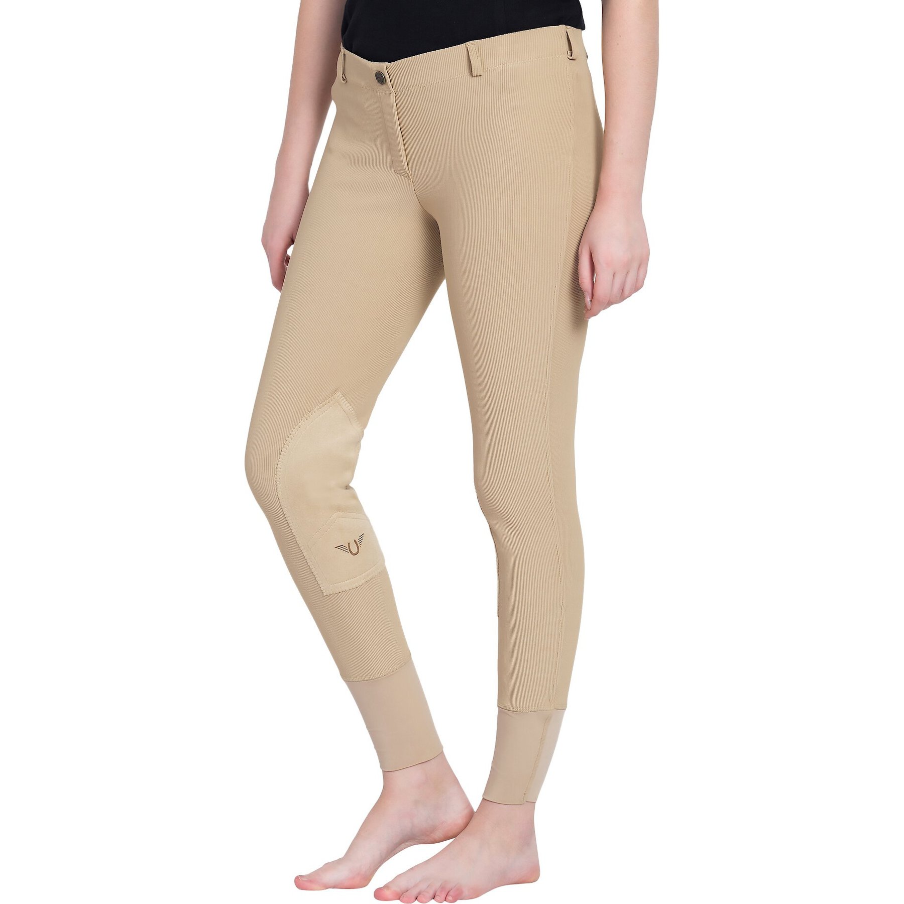 TuffRider Ladies Ribb Lowrise Pull-On Knee Patch Breeches, Light Tan, 30