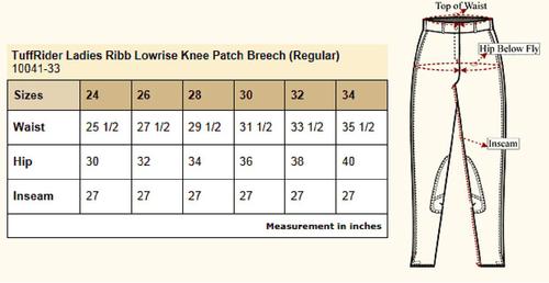 Show full view: TuffRider Ladies Ribb Lowrise Pull-On Knee Patch Breeches, Taupe, 24 slide 2 of 4