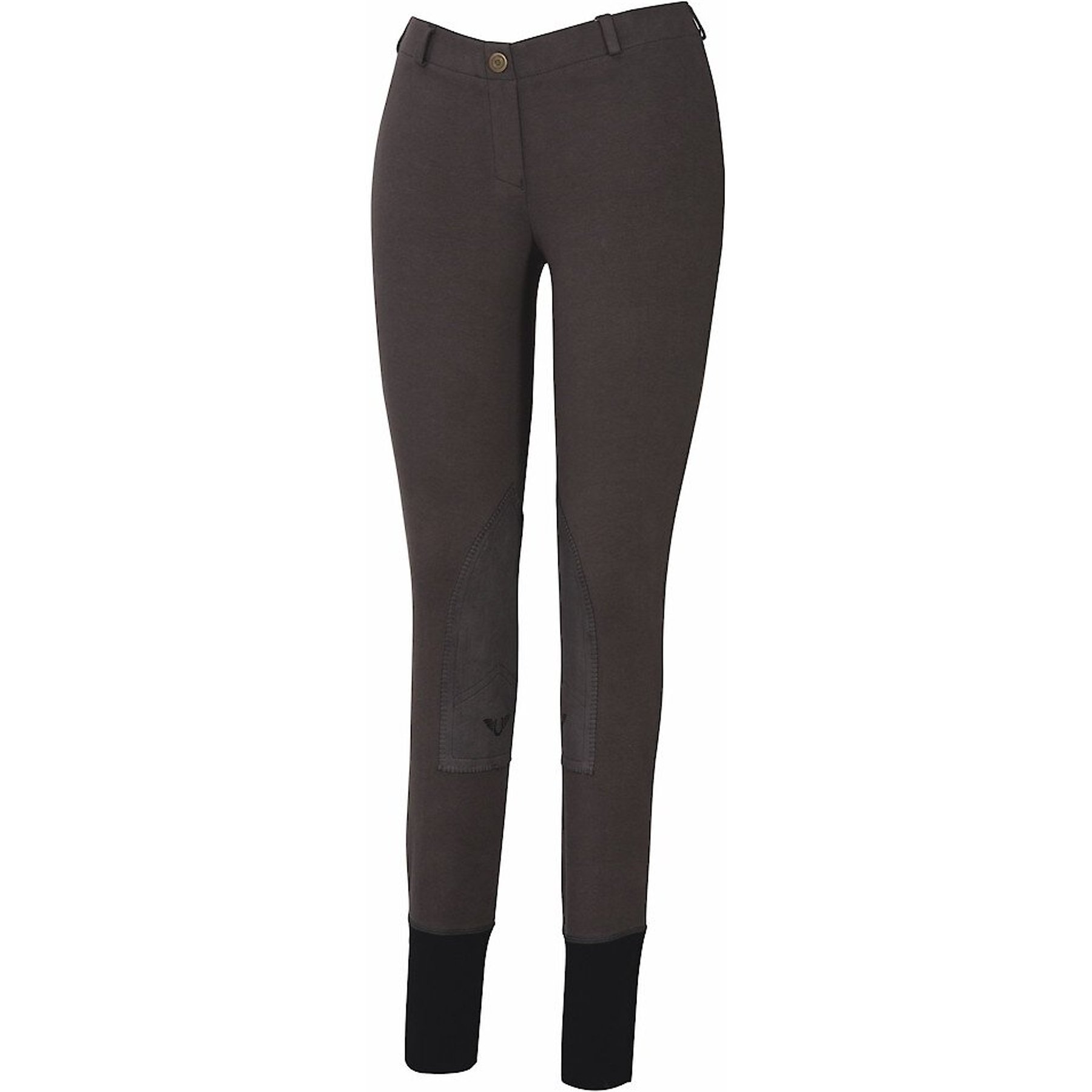 TuffRider Ladies Starter Lowrise Pull-On Knee Patch Breeches, Dark Charcoal, 34
