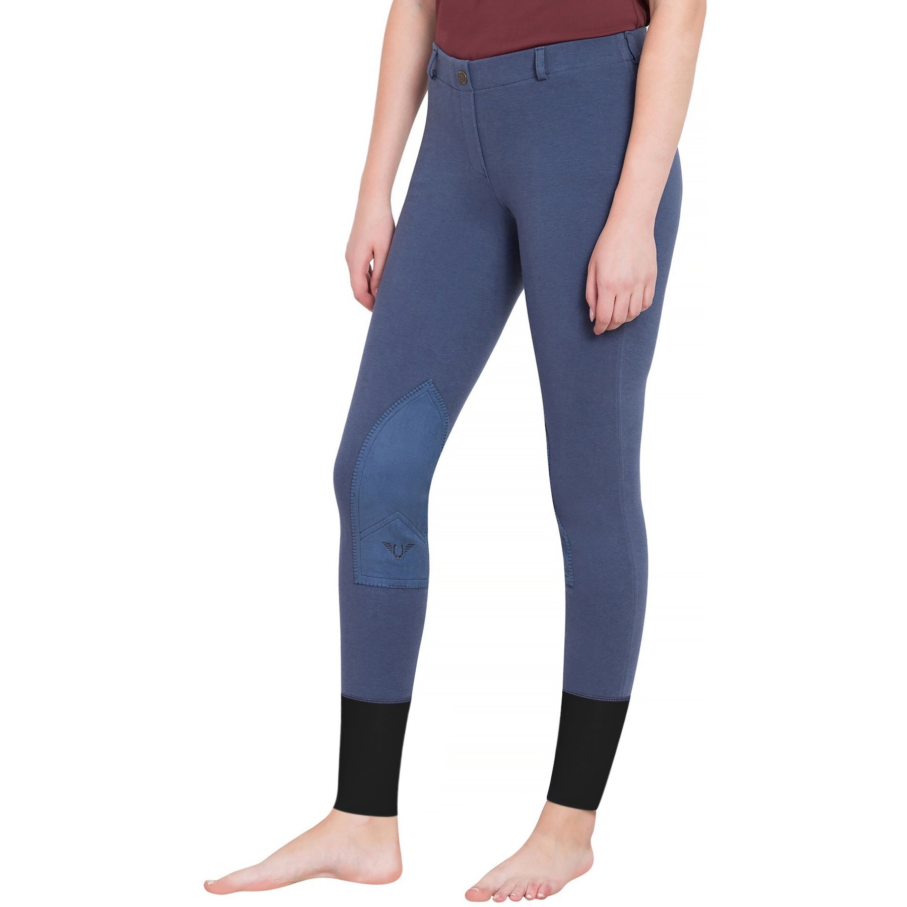 TuffRider Ladies Starter Lowrise Pull-On Knee Patch Breeches, Denim, 36
