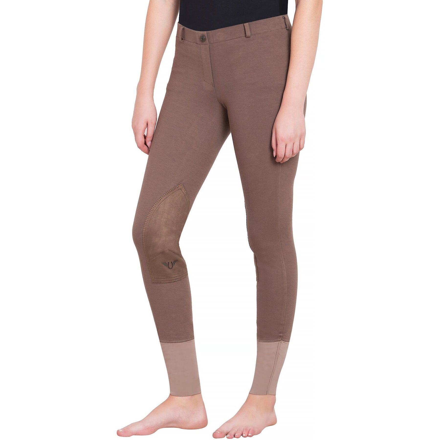 TuffRider Ladies Starter Lowrise Pull-On Knee Patch Breeches, Lava Brown, 36