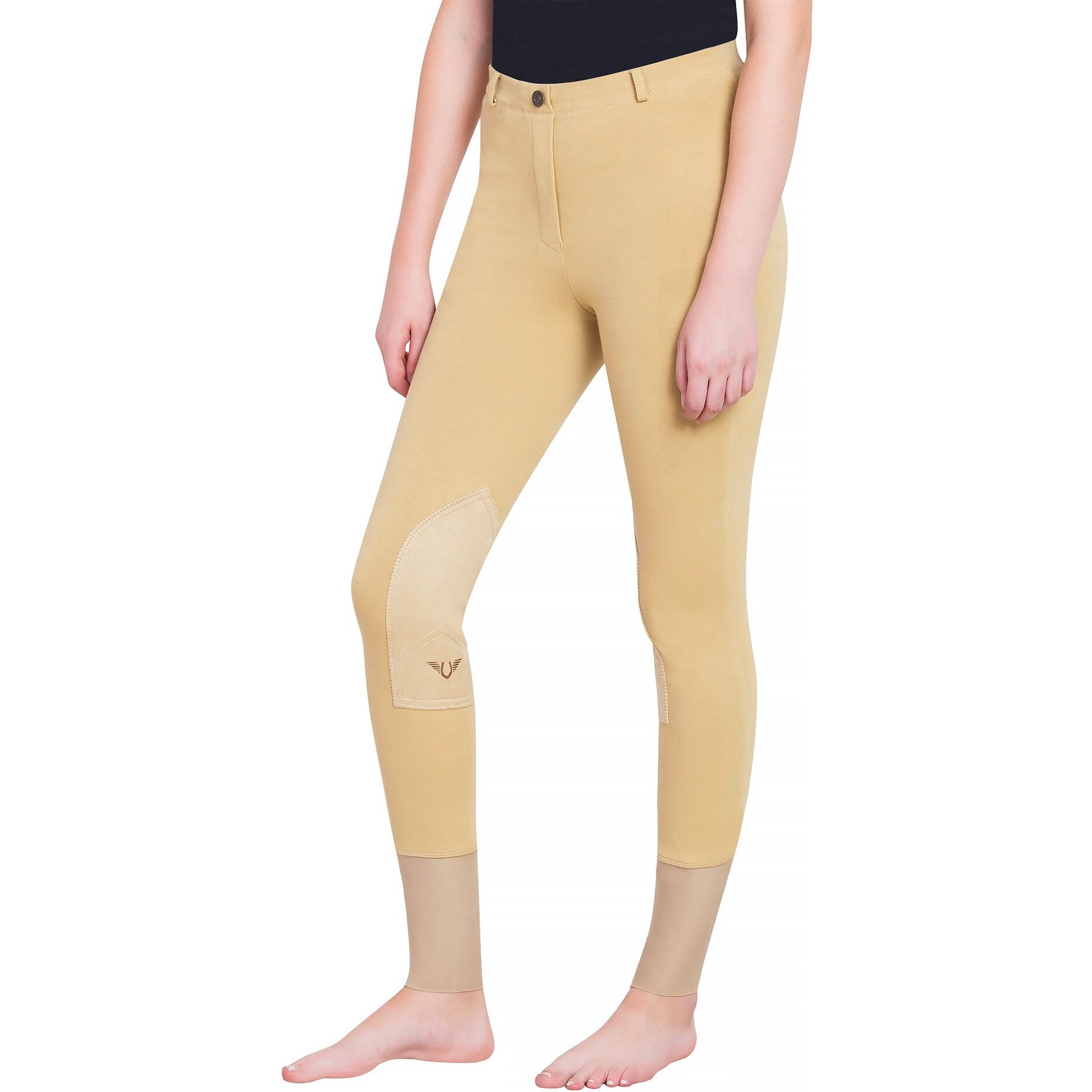 TuffRider Ladies Starter Lowrise Pull-On Knee Patch Breeches, Light Tan, 24
