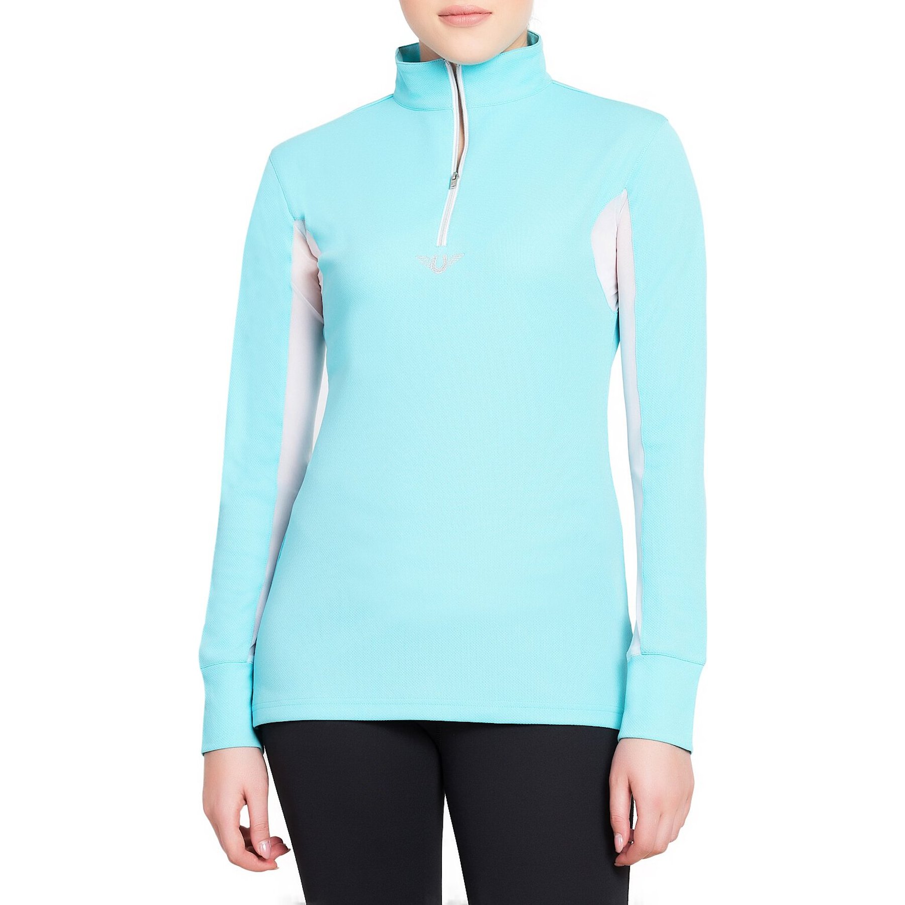 TuffRider Ladies Ventilated Technical Long Sleeve Sport Shirt, Aqua, Large