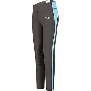 TuffRider Ventilated Schooling Children's Riding Tights, Charcoal & Neon Blue, Large