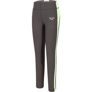 TuffRider Ventilated Schooling Children's Riding Tights, Charcoal & Neon Green, Medium