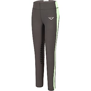 TuffRider Ventilated Schooling Children's Riding Tights, Charcoal & Neon Green, Small
