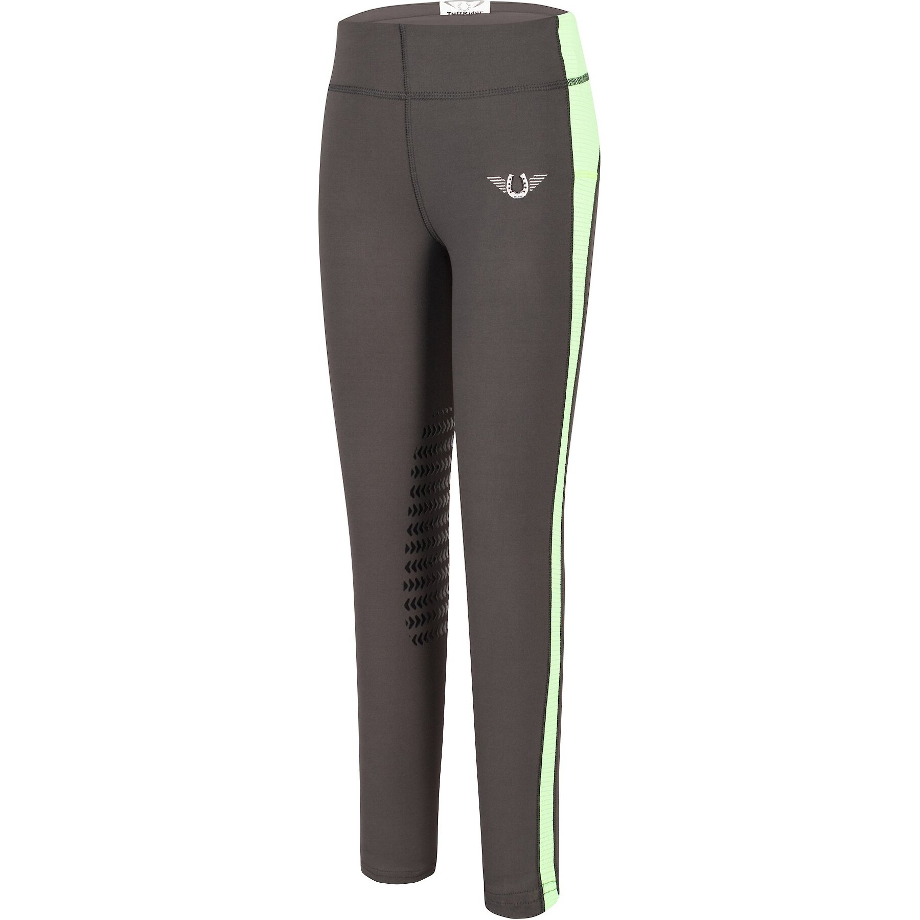 TuffRider Ventilated Schooling Children's Riding Tights, Charcoal & Neon Green, X-Small
