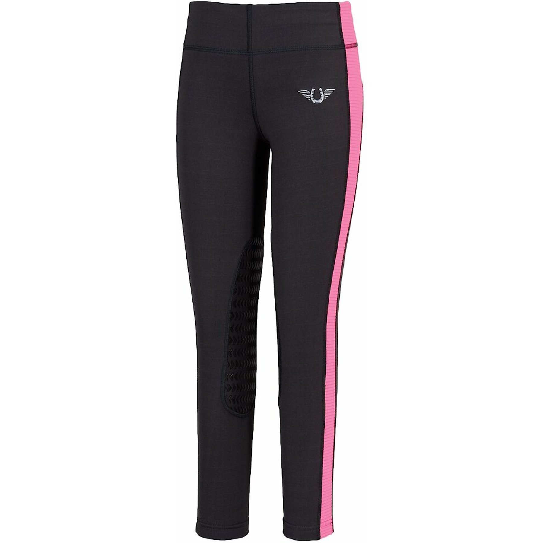 TuffRider Ventilated Schooling Children's Riding Tights, Charcoal & Neon Pink, Medium