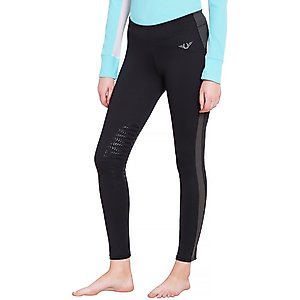 TuffRider Ventilated Schooling Ladies Tights, Black & Charcoal, Large