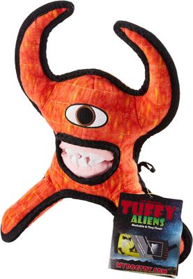Show full view: Tuffy's Alien Lieutenant Splock Squeaky Plush Dog Toy, Red slide 6 of 11