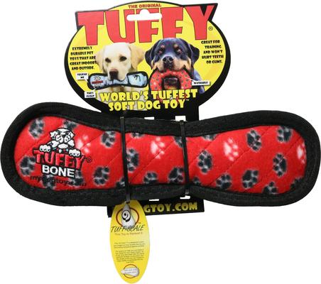 Show full view: Tuffy's Bone Squeaky Plush Dog Toy, Red, Medium slide 5 of 5