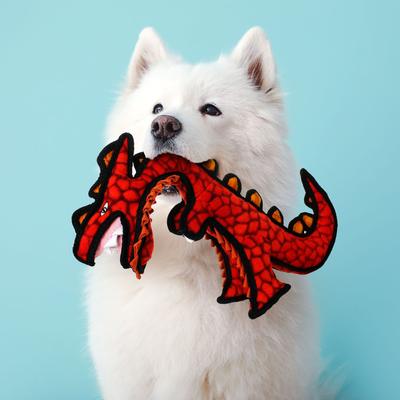 Show full view: Tuffy's Destructosaurus Dino Squeaky Plush Dog Toy, Junior slide 3 of 10