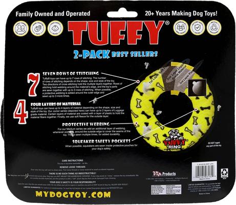 Show full view: Tuffy's Jr Bone, Yellow & Jr Ring, Red Plush Dog Toys, 2 count slide 2 of 9