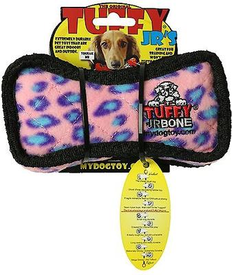 Show full view: Tuffy's Jr Bone2 Squeaky Plush Dog Toy, Pink Leopard slide 6 of 7