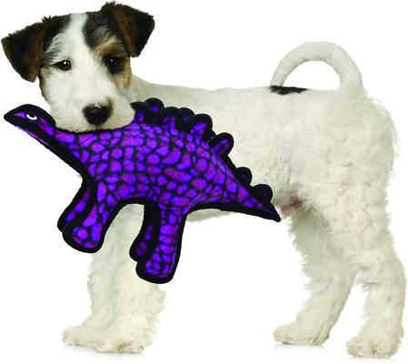 Show full view: Tuffy's Jr Dinosaur Stegosaurus Plush Dog Toy, Purple slide 3 of 8