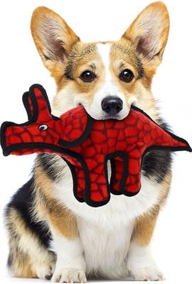 Show full view: Tuffy's Jr Dinosaur Triceratops Plush Dog Toy, Red slide 3 of 8