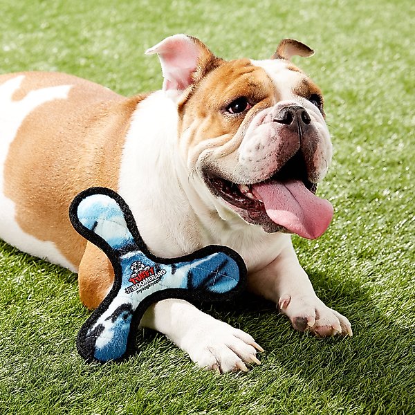Show full view: Tuffy's Junior Bowmerang Squeaky Plush Dog Toy, Camo Blue slide 4 of 7