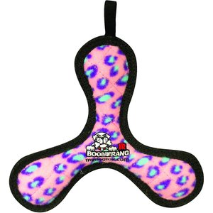 Tuffy's Junior Bowmerang Squeaky Plush Dog Toy, Pink Leopard