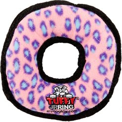 Tuffy's Junior Ring Squeaky Plush Dog Toy, Pink Leopard