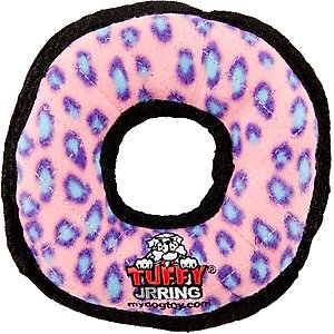 Tuffy's Junior Ring Squeaky Plush Dog Toy, Pink Leopard