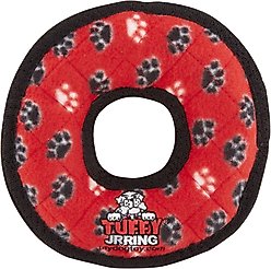 Tuffy's Junior Ring Squeaky Plush Dog Toy, Red Paws slide 1 of 7