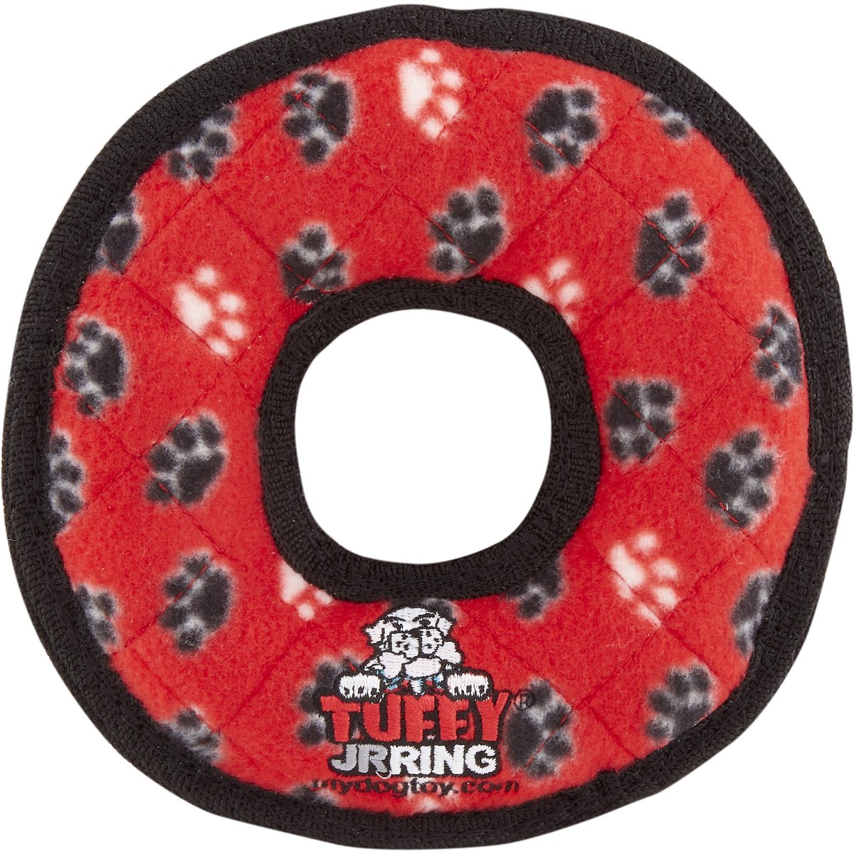Tuffy's Junior Ring Squeaky Plush Dog Toy, Red Paws