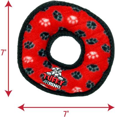 Show full view: Tuffy's Junior Ring Squeaky Plush Dog Toy, Red Paws slide 2 of 9