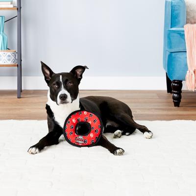 Show full view: Tuffy's Junior Ring Squeaky Plush Dog Toy, Red Paws slide 6 of 9