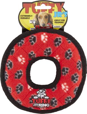 Show full view: Tuffy's Junior Ring Squeaky Plush Dog Toy, Red Paws slide 7 of 9