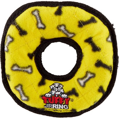 Tuffy's Tuffy's Junior Ring Squeaky Plush Dog Toy, Yellow Bones