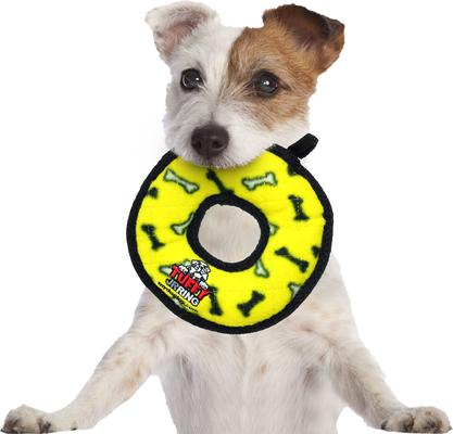 Show full view: Tuffy's Junior Ring Squeaky Plush Dog Toy, Yellow Bones slide 3 of 10