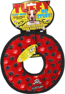Show full view: Tuffy's No Stuff Ultimate Ring Squeaky Plush Dog Toy, Red Paws slide 3 of 6