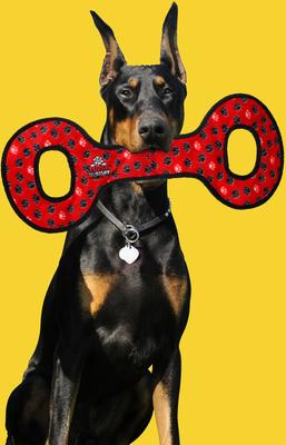 Show full view: Tuffy's No Stuff Ultimate Tug-O-War Squeaky Plush Dog Toy, Red Paws slide 4 of 8