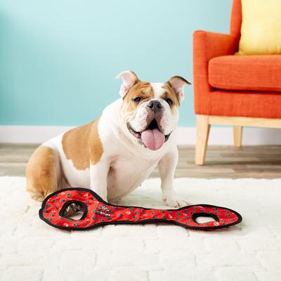 Show full view: Tuffy's No Stuff Ultimate Tug-O-War Squeaky Plush Dog Toy, Red Paws slide 5 of 8