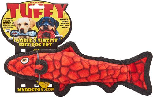 Show full view: Tuffy's Ocean Creatures Trout Squeaky Plush Dog Toy, Red slide 6 of 10