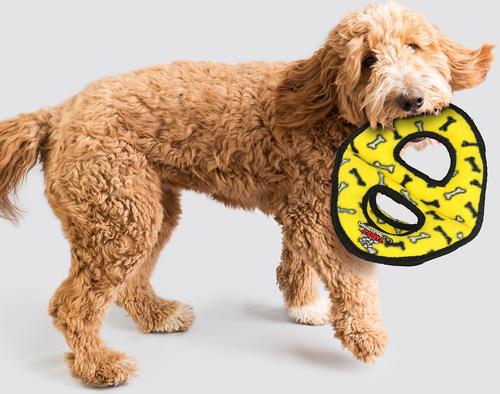 Show full view: Tuffy's Ultimate 3-Way Ring Squeaky Plush Dog Toy, Yellow Bones slide 3 of 8