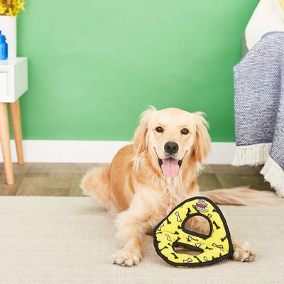 Show full view: Tuffy's Ultimate 3-Way Ring Squeaky Plush Dog Toy, Yellow Bones slide 4 of 8