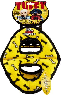 Show full view: Tuffy's Ultimate 3-Way Ring Squeaky Plush Dog Toy, Yellow Bones slide 6 of 8