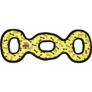 Tuffy's Ultimate 3-Way Tug Squeaky Plush Dog Toy, Yellow Bones