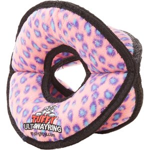 Tuffy's Ultimate 4-Way Ring Squeaky Plush Dog Toy, Pink Leopard